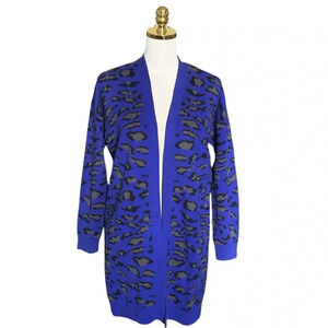 SPLENDID | Women’s Cobalt Blue Leopard Print Longline Open Front Cardigan Size S